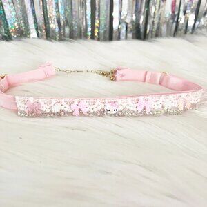 Hello Kitty Bling Rhinestone Handmade Choker Necklace, Cute, Anime, Rave, Kawaii